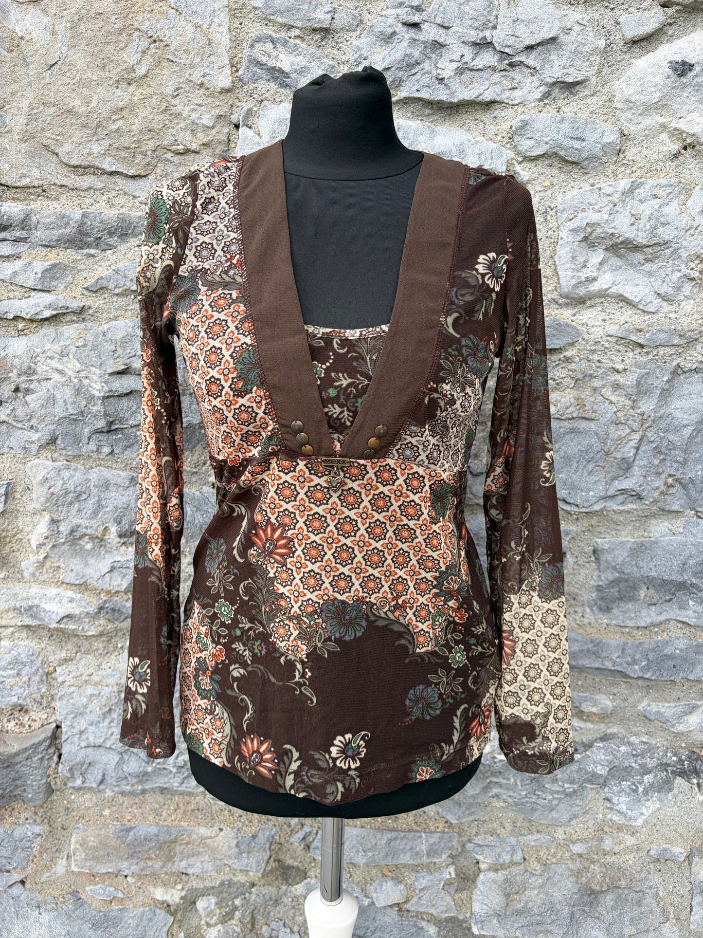 Y2K brown sheer top uk 10-12
