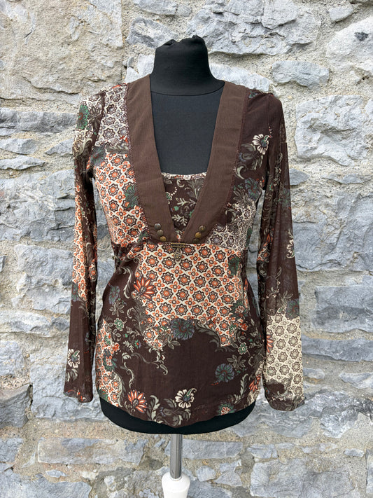 Y2K brown sheer top uk 10-12