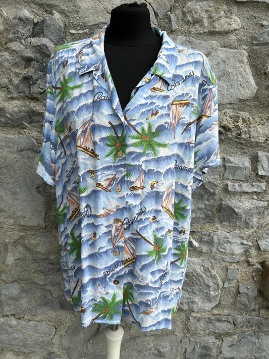 90s blue Hawaiian shirt uk 16-18