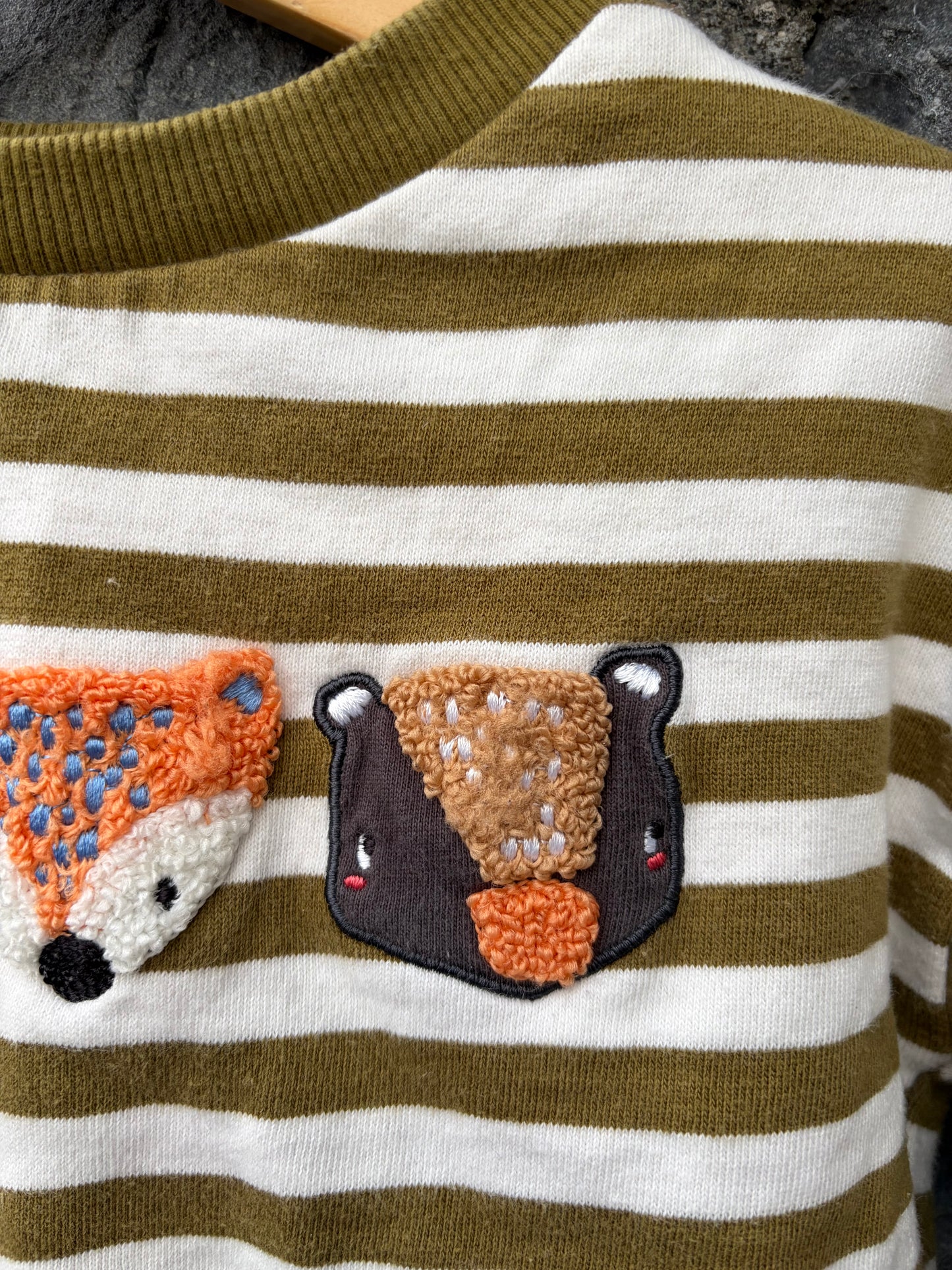 Animals Khaki stripy sweatshirt  9-12m (74-80cm)