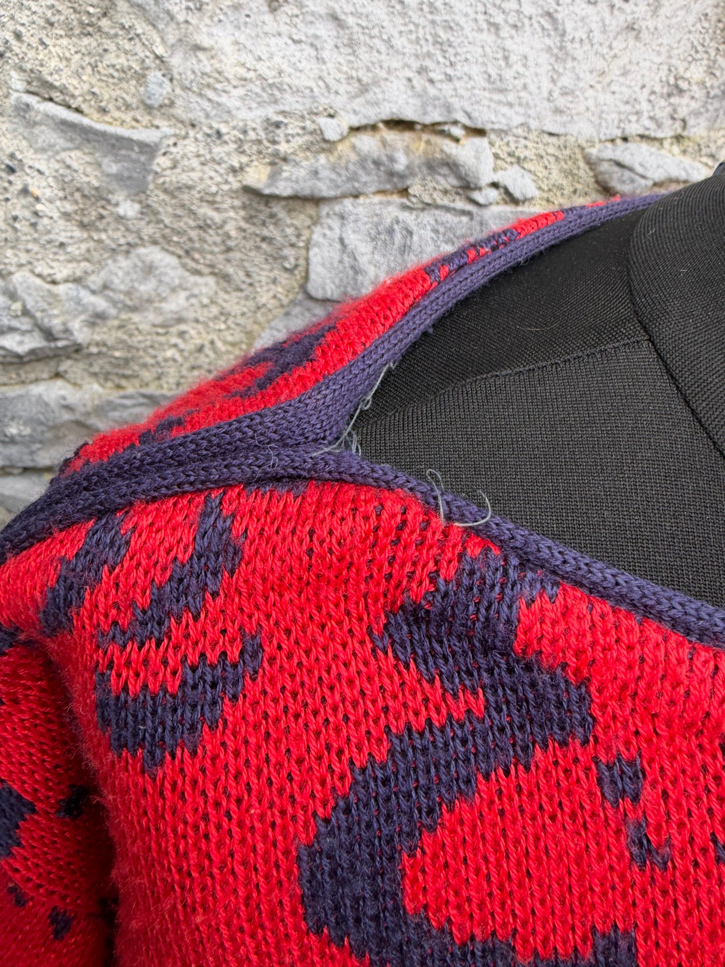 80s red flowers jumper uk 12