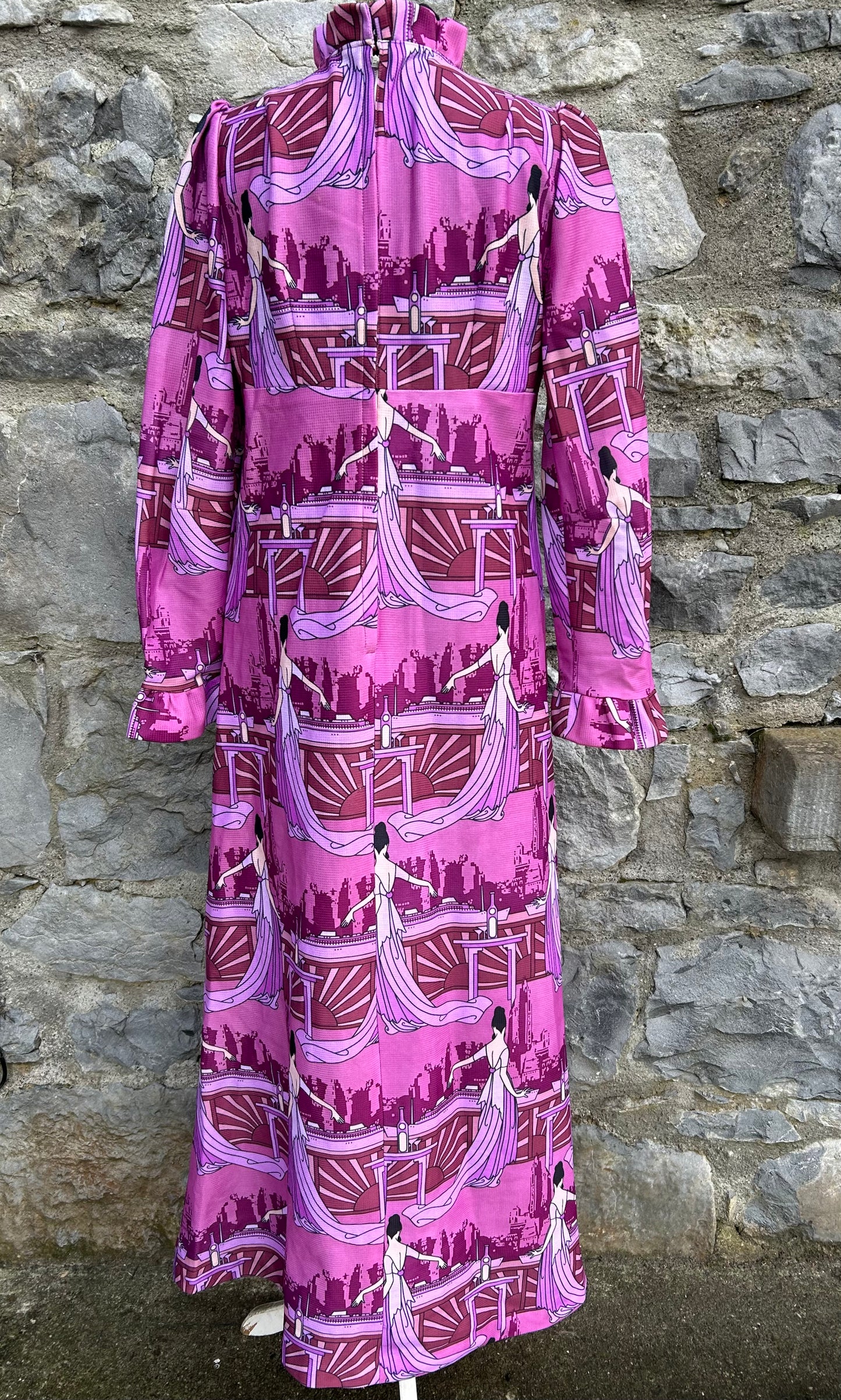 Art deco pink maxi dress uk 12