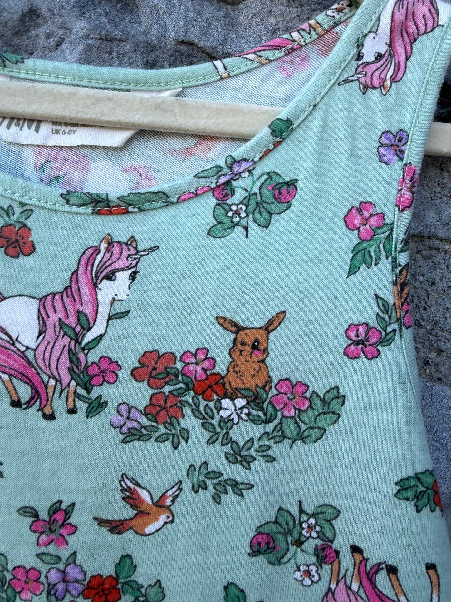 Unicorns&bunnies green dress  7-8y (122-128cm)