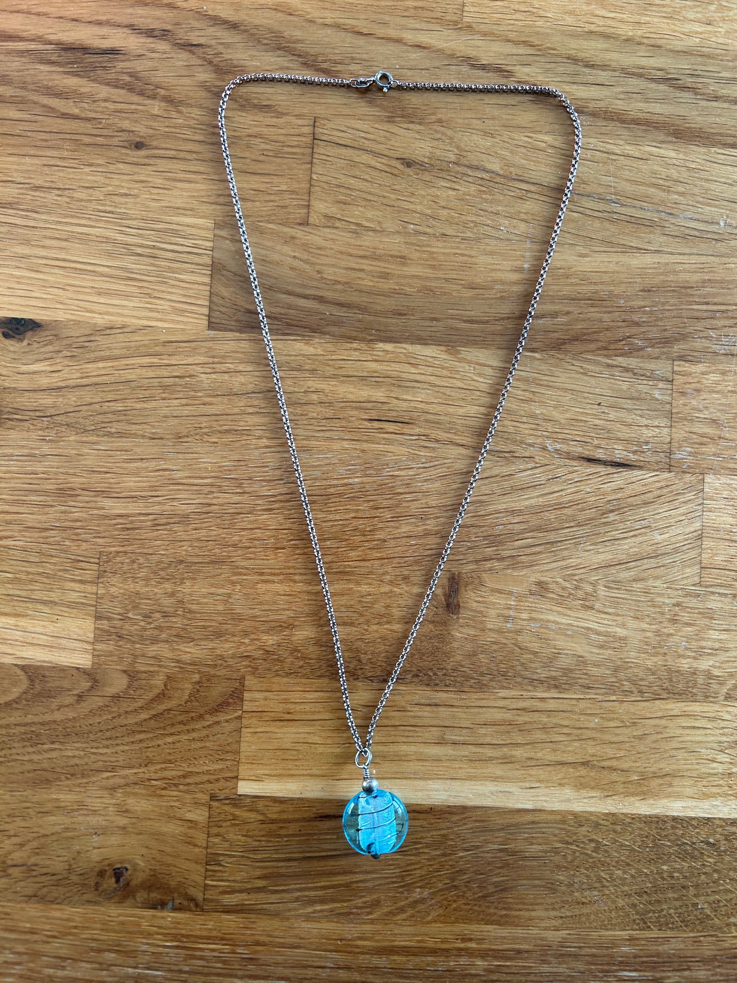 Single blue bead&silver necklace