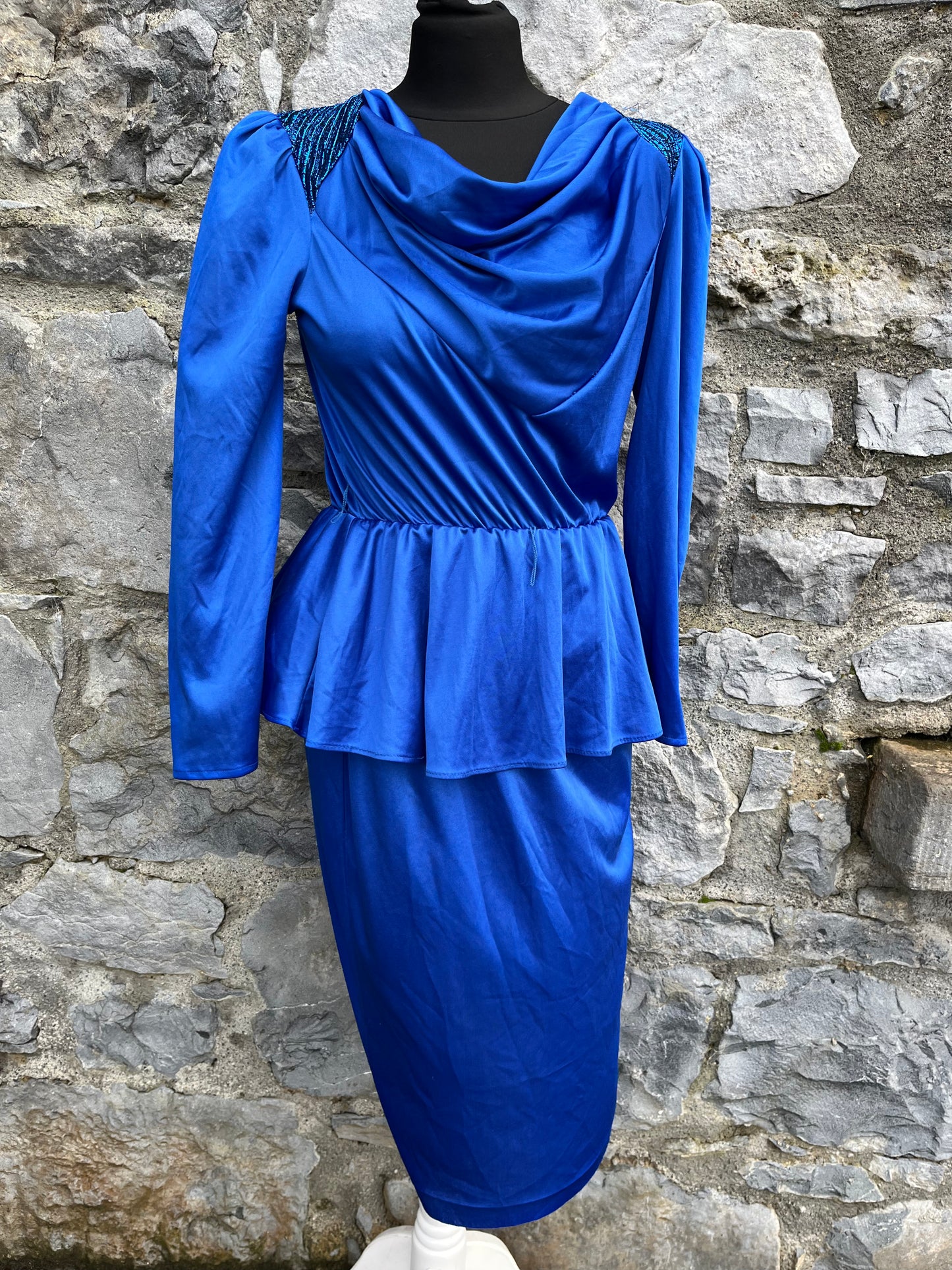 80s blue satin dress uk 8-10