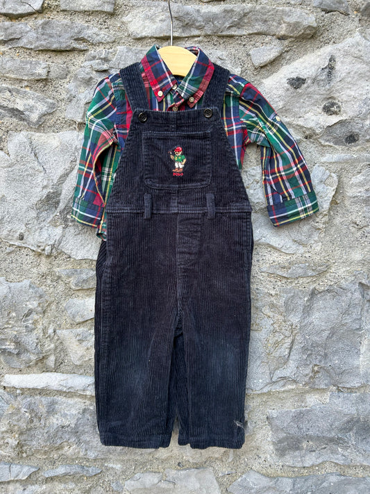 RL red check shirt&cord dungarees  12m (80cm)