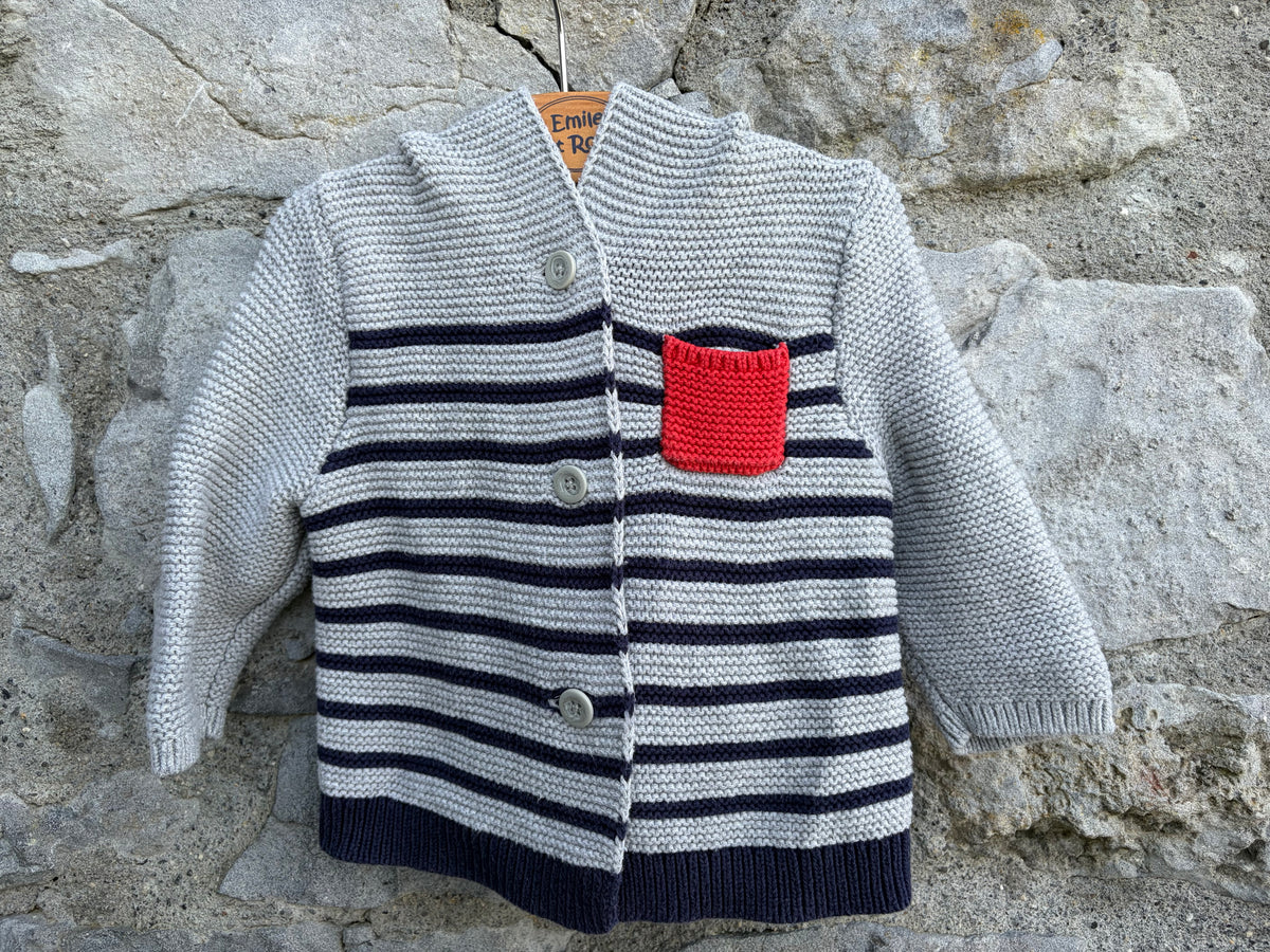 Dog grey stripy cardigan 3-6m (62-68cm)
