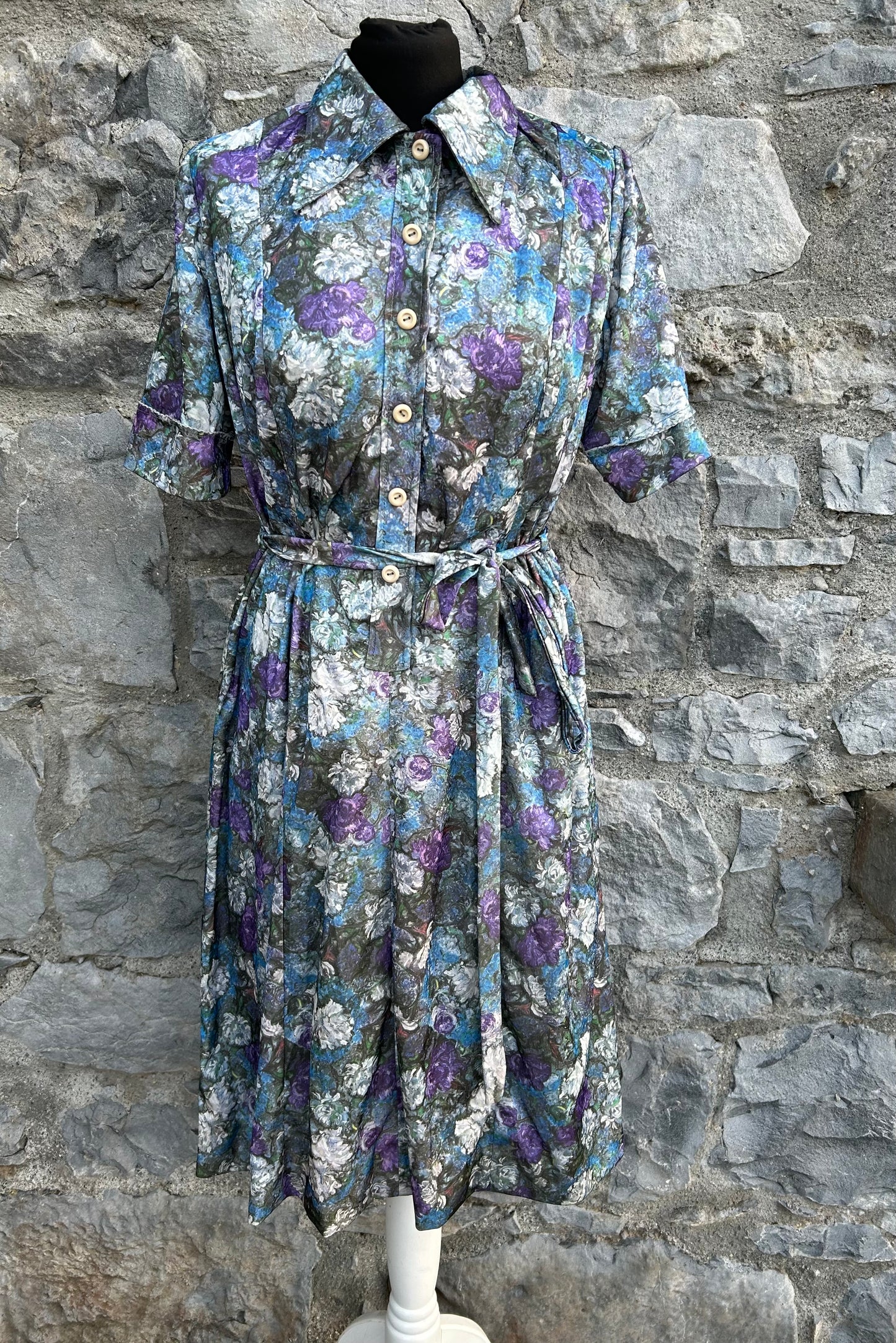 80s purple&blue flowers dress uk 12-14