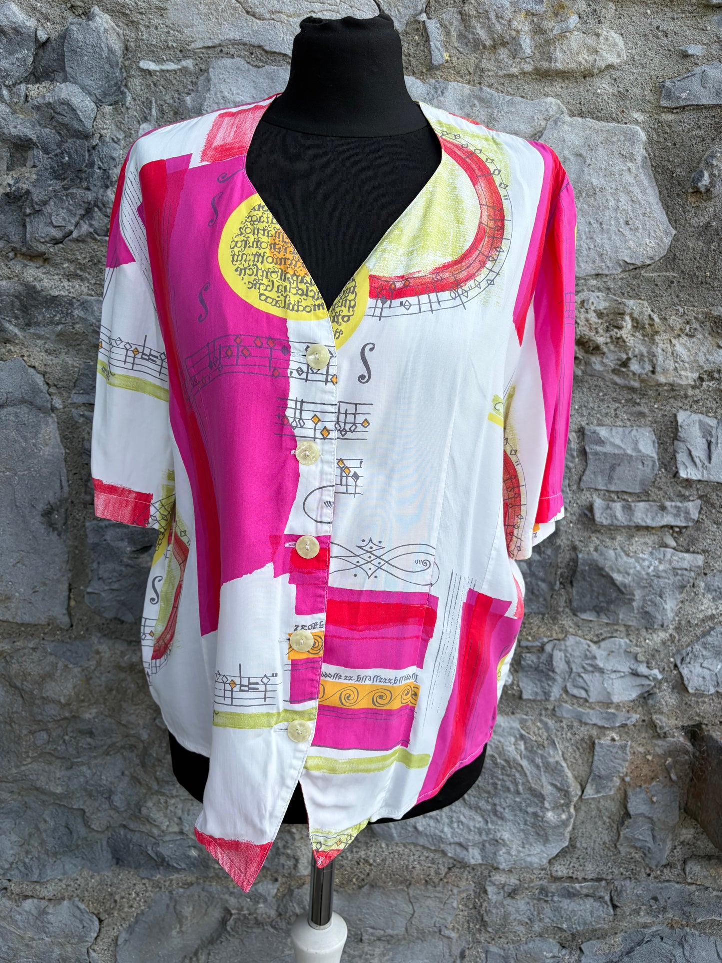80s notes pink&white blouse uk 12-14