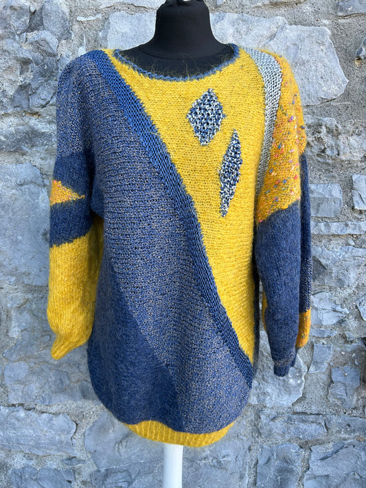 80s yellow&petrol woolly jumper uk 10-12