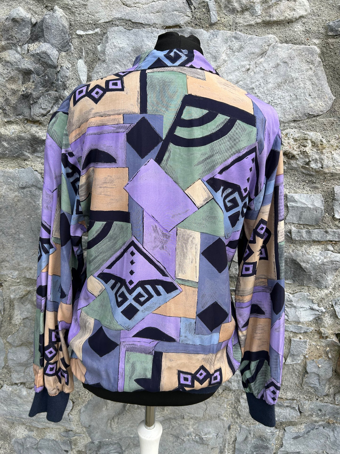 80s purple&grey abstract blouse uk 10