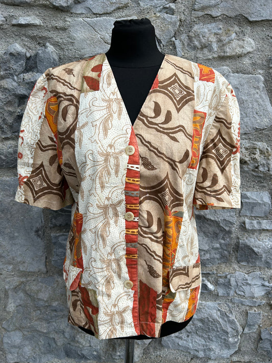 80s beige&brown blouse uk 12