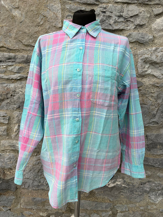 80s pink&teal check shirt uk 12