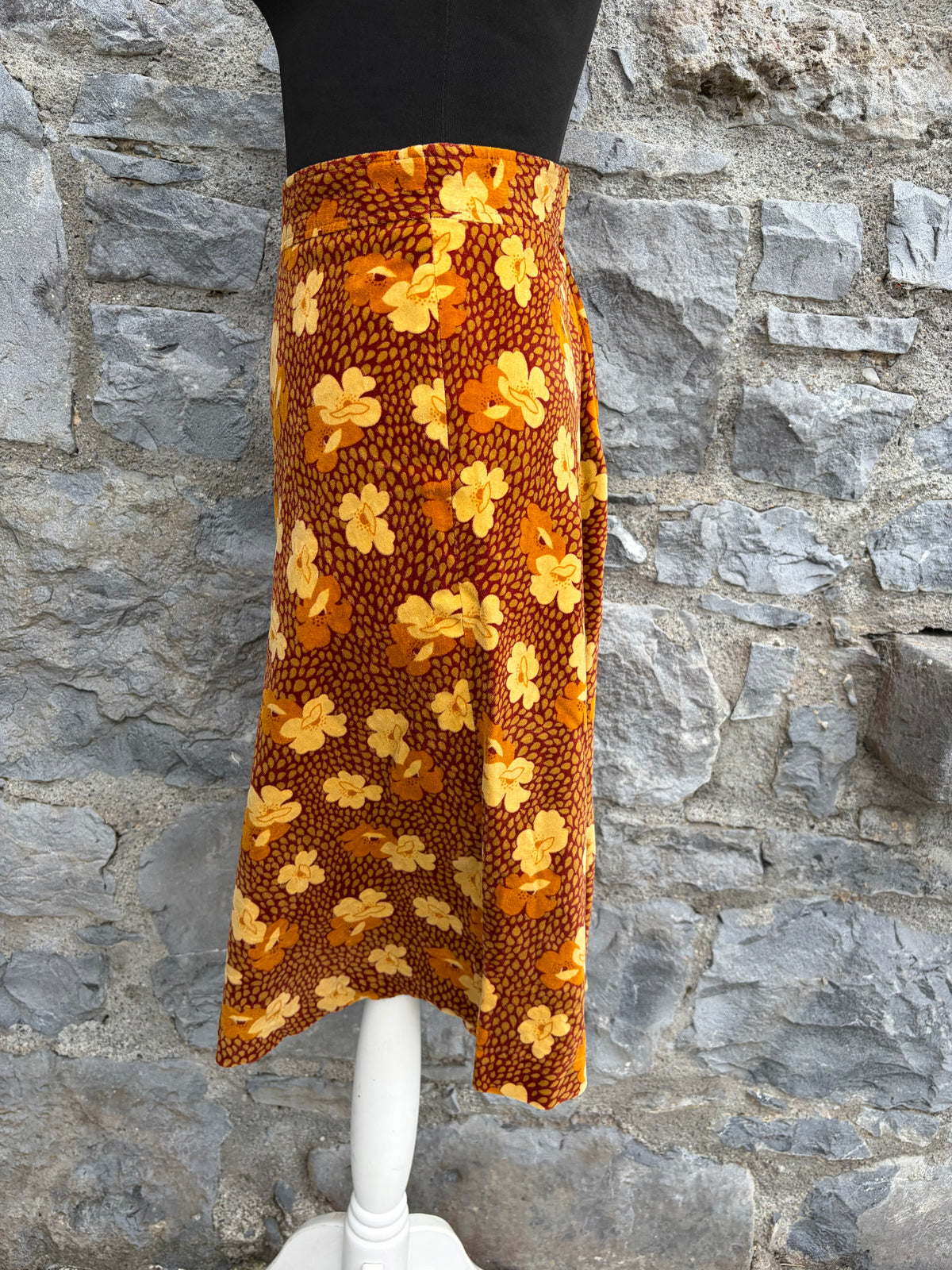 70s brown floral velour skirt uk 6