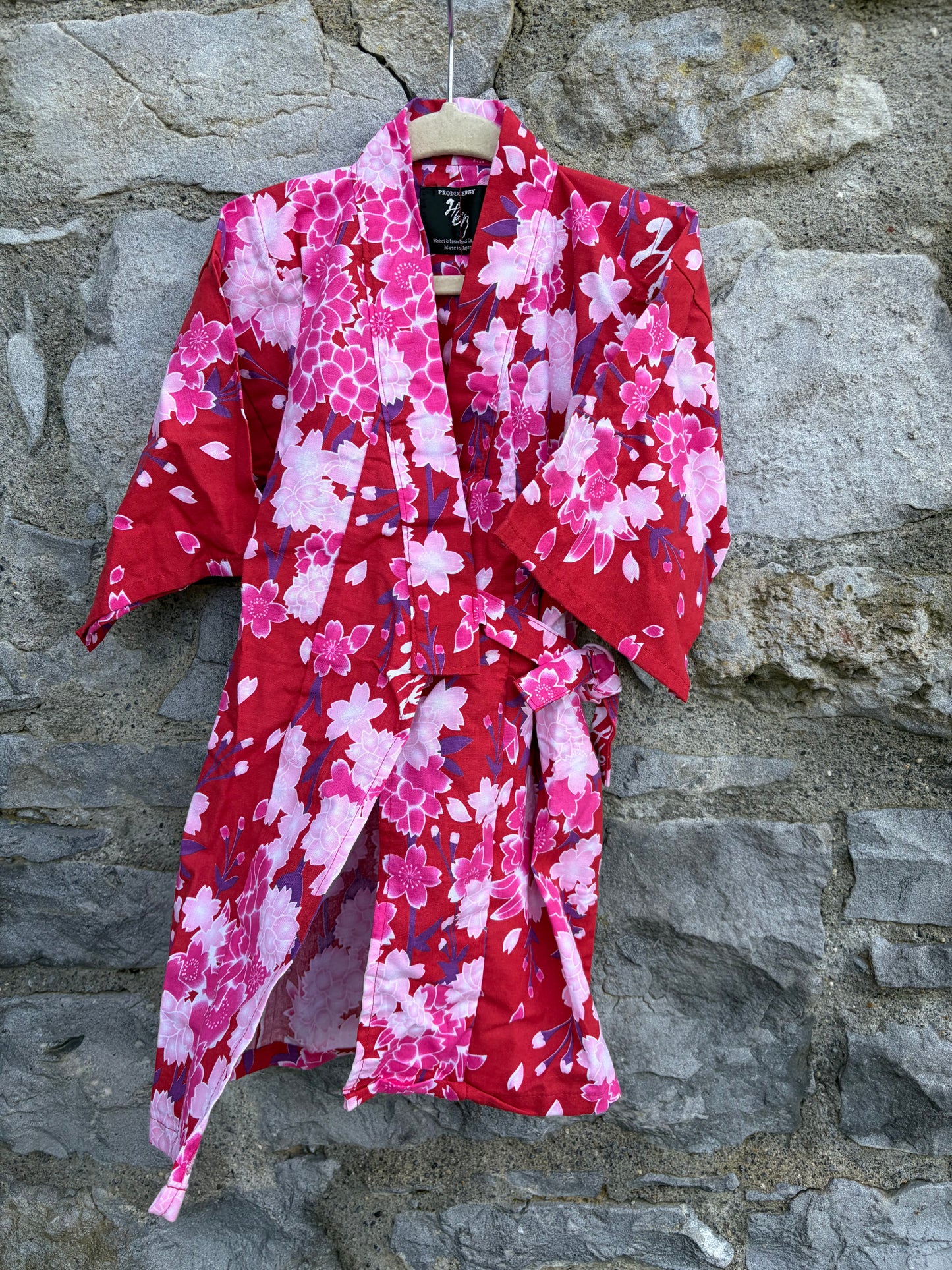 Pink flowers red kimono 2-3y (92-98cm)