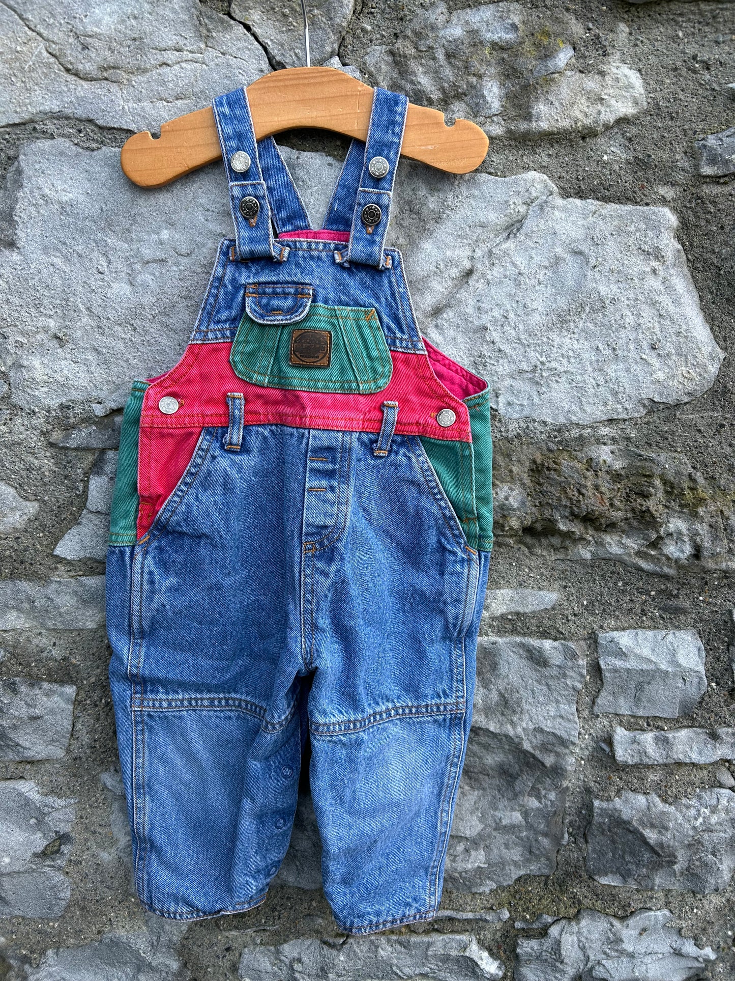 80s green&blue denim dungarees 6-12m (68-80cm)