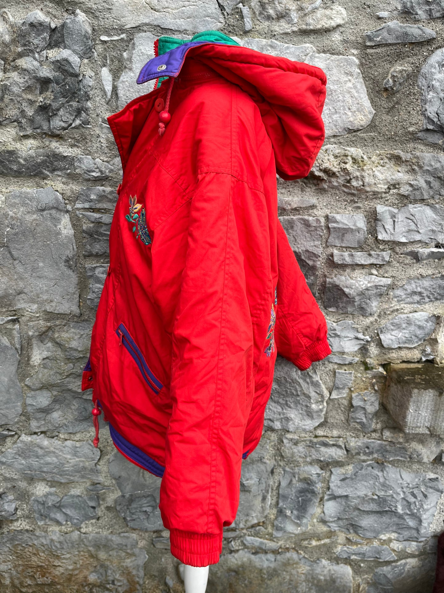 80s red embroidered jacket   12-13y (152-158cm)