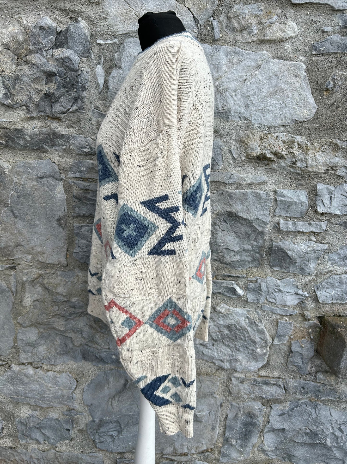 80s beige Aztec print jumper Medium
