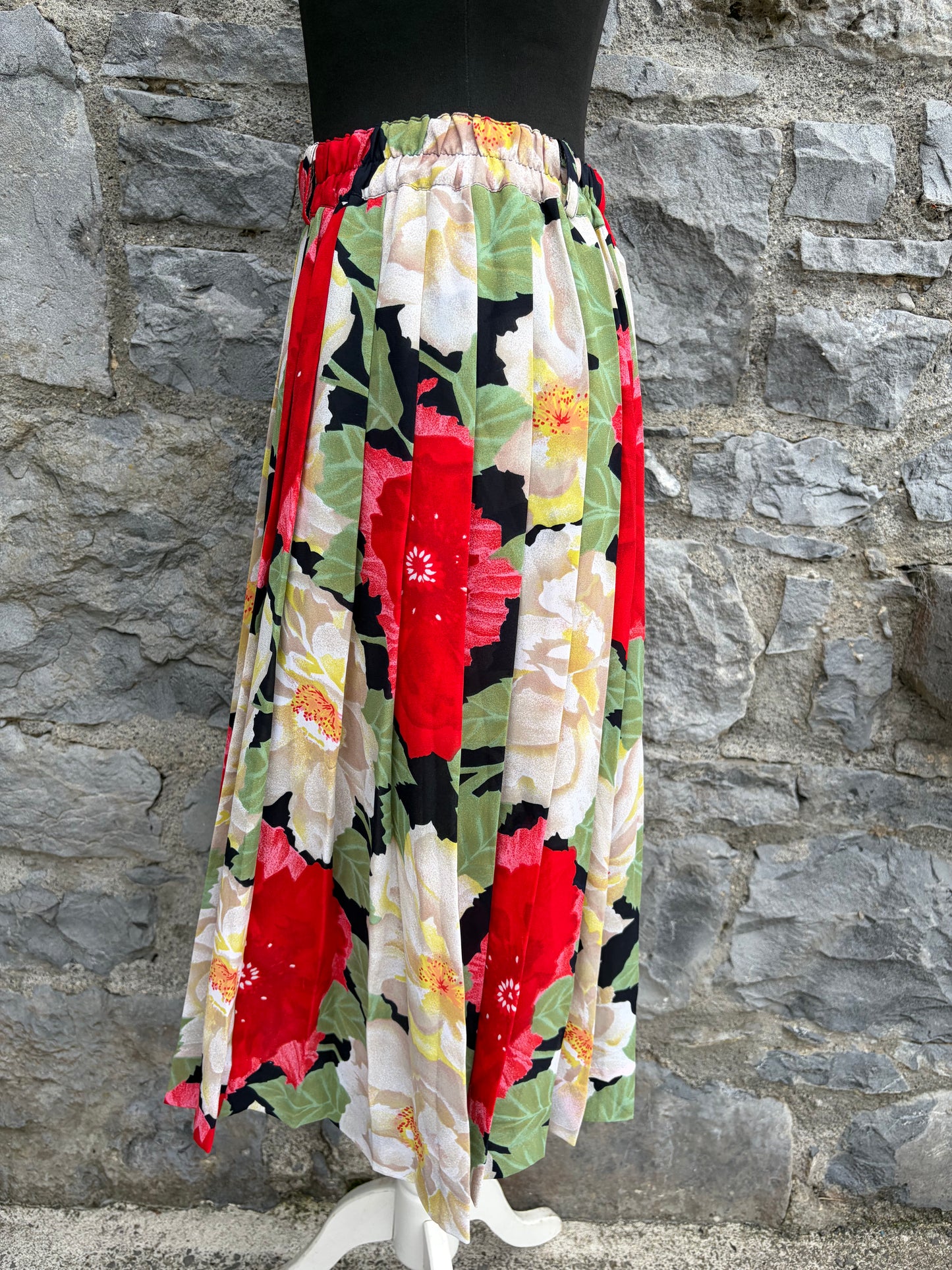 80s white&red flowers pleated skirt uk 8-10