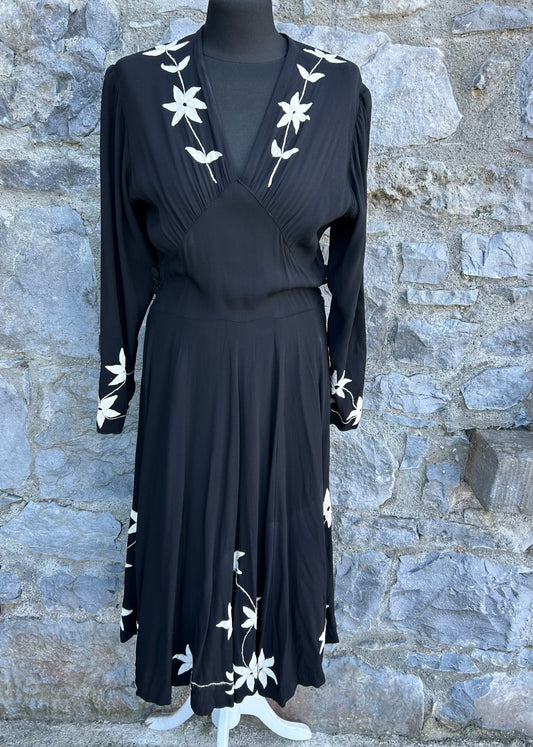 80s embroidered black dress uk 8