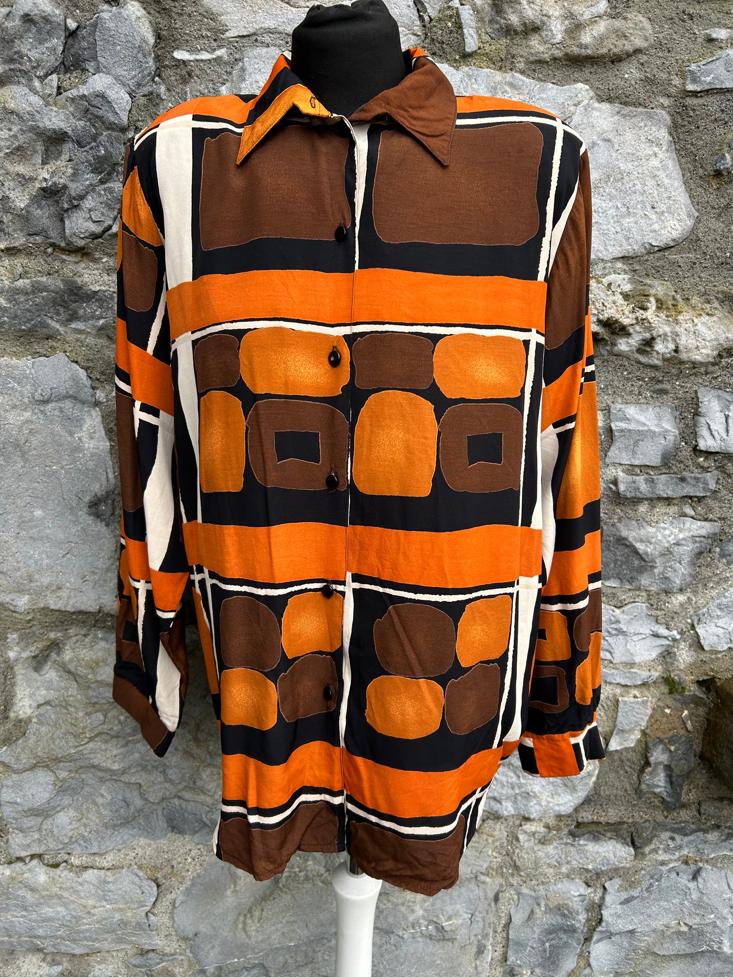 80s brown geometric shirt uk 12-14