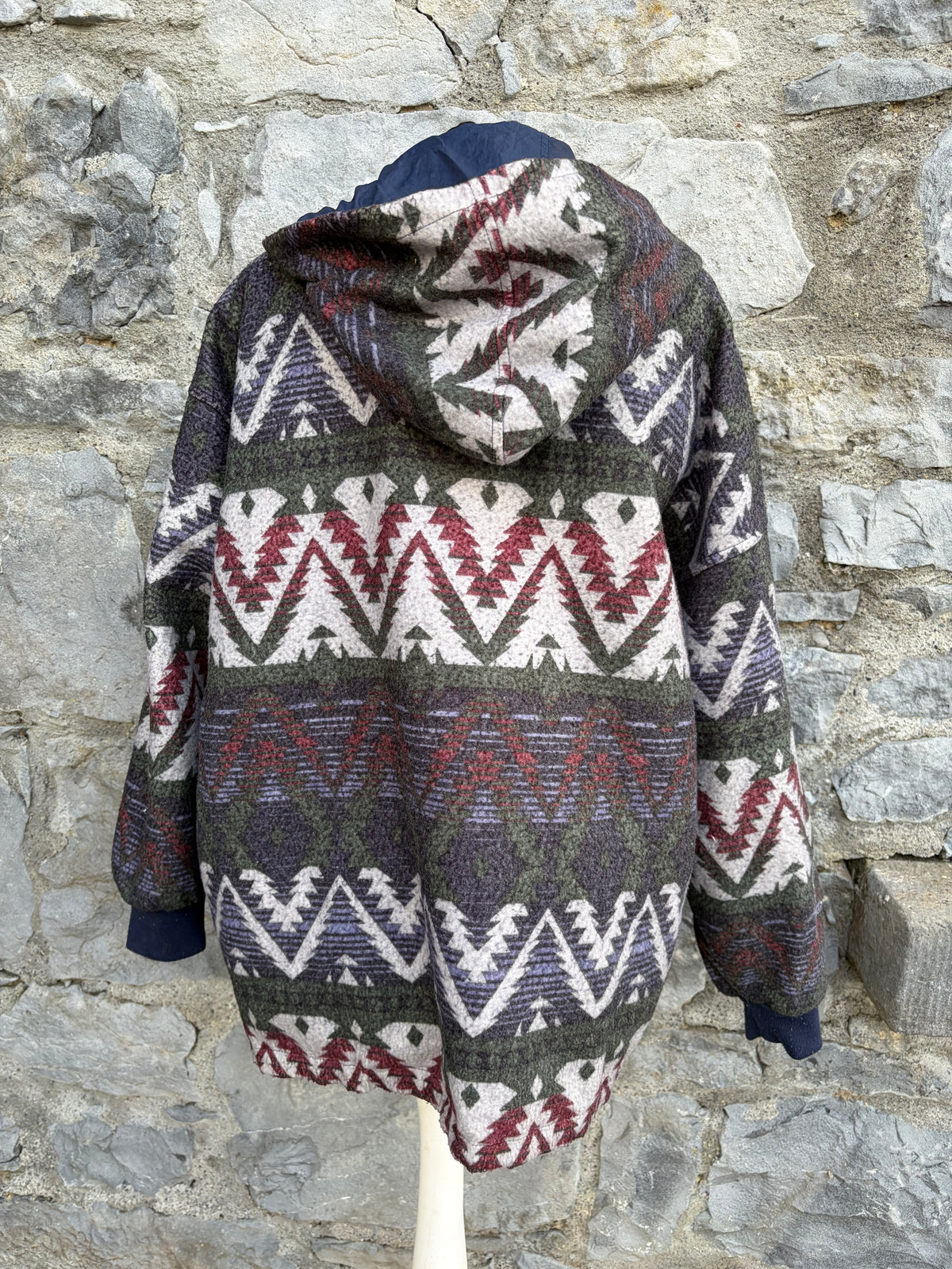 90s Aztec print fleece jacket reversible Large