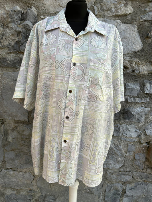 90s beige abstract pattern shirt L/XL