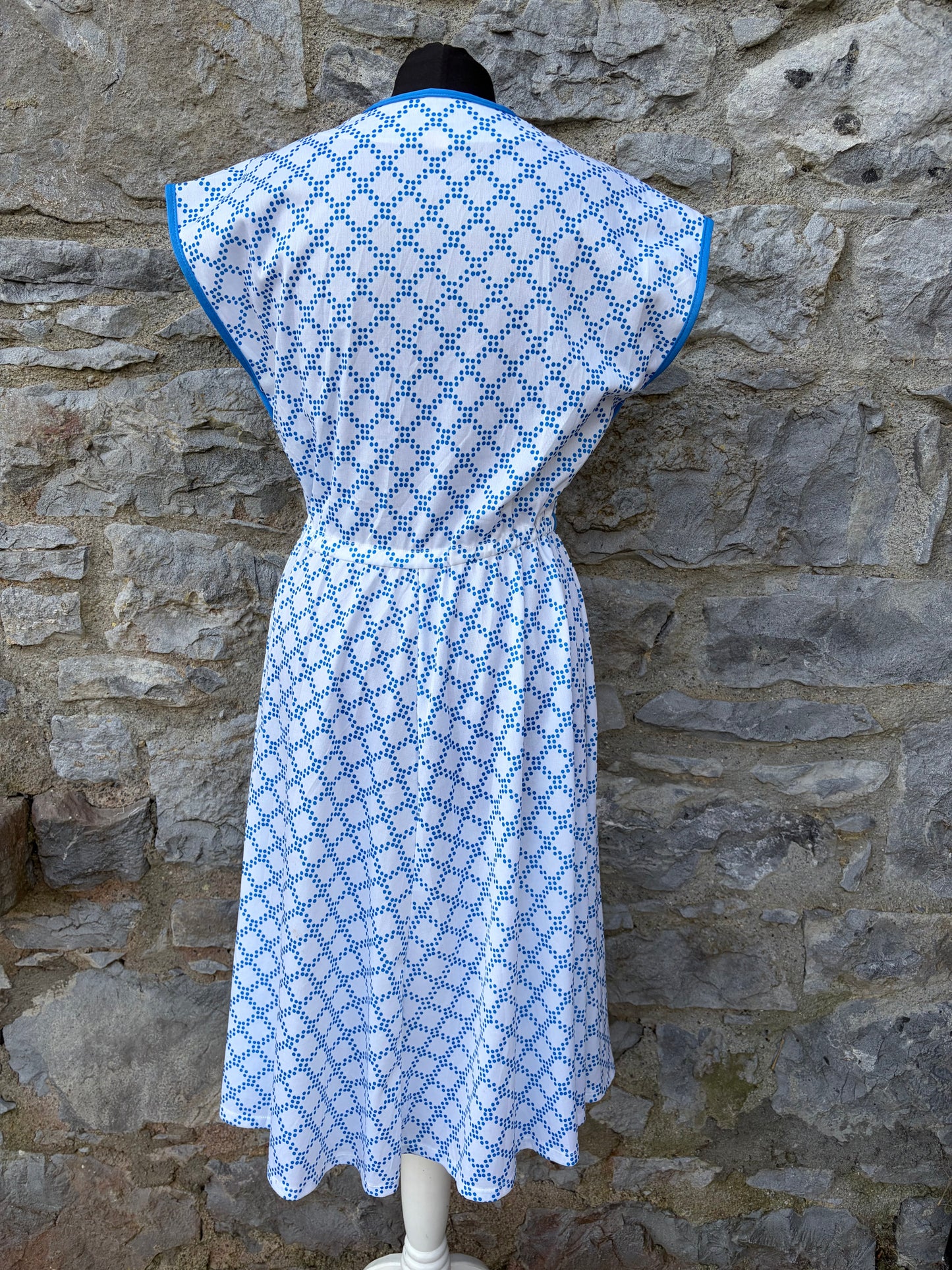 80s blue&white dress uk 10-12