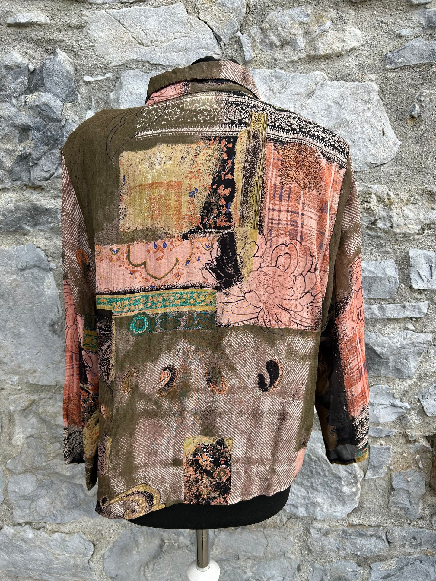 90s brown patchwork sheer blouse uk 14