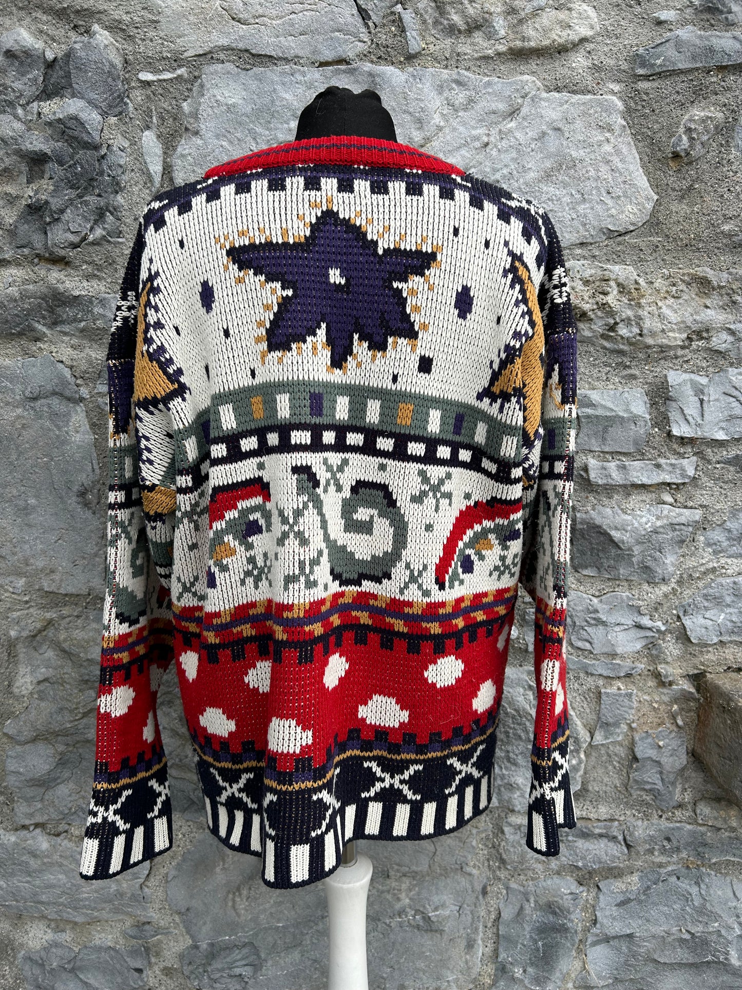 80s beige&red panel jumper uk 14