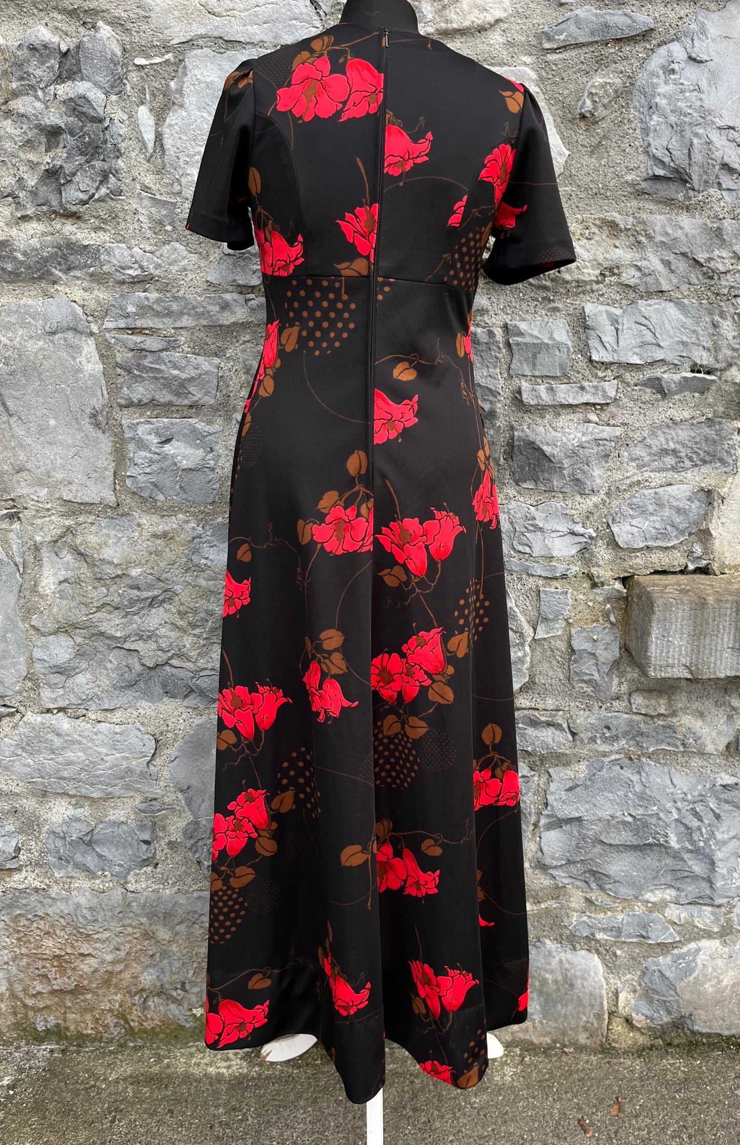 70s red flowers maxi dress uk 8