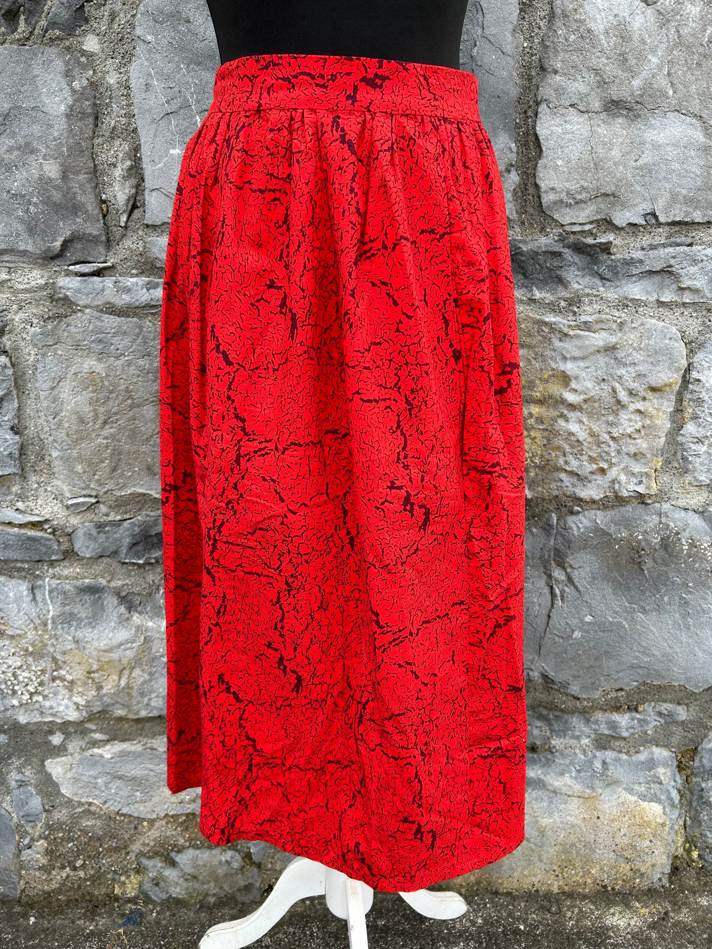 90s red scribbles midi skirt uk 8