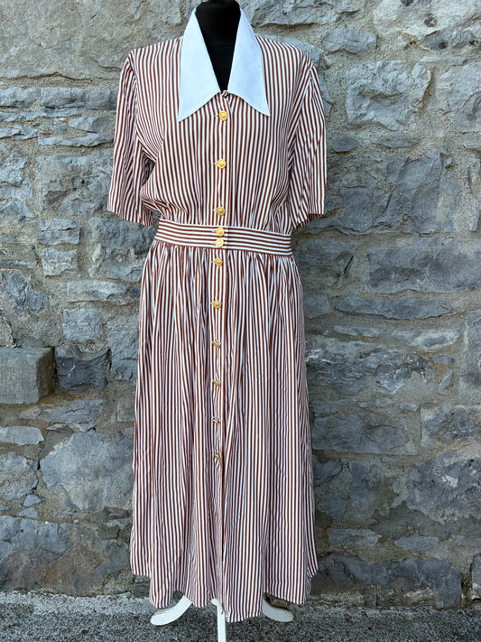 80s brown stripy dress uk 10-12