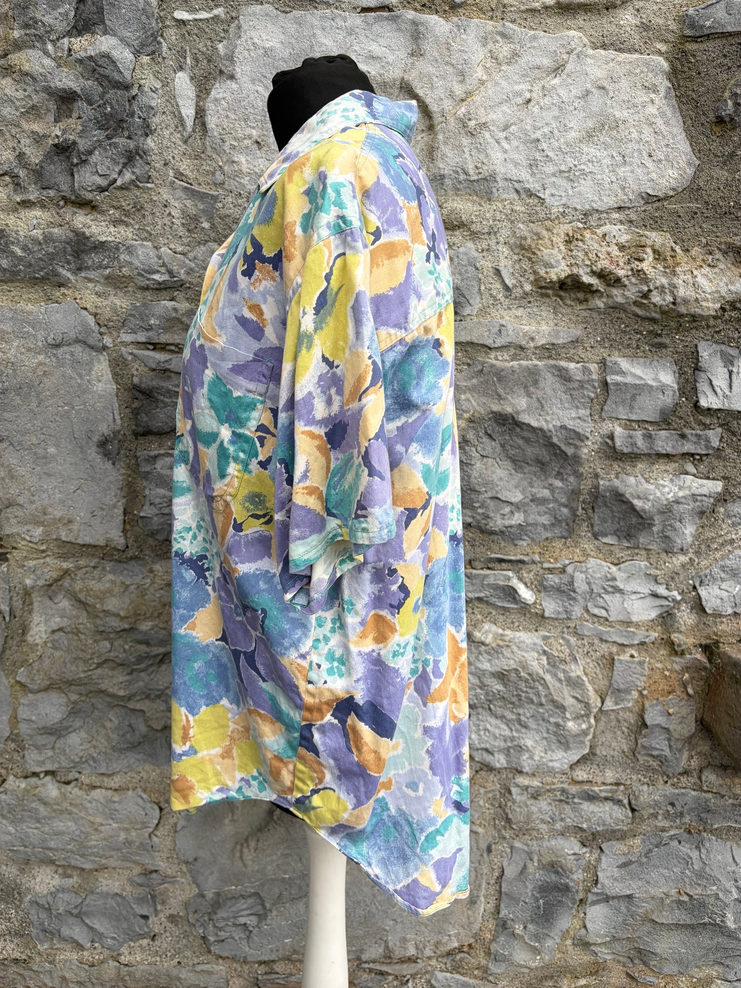 80s Purple&yellow floral shirt uk 14-16