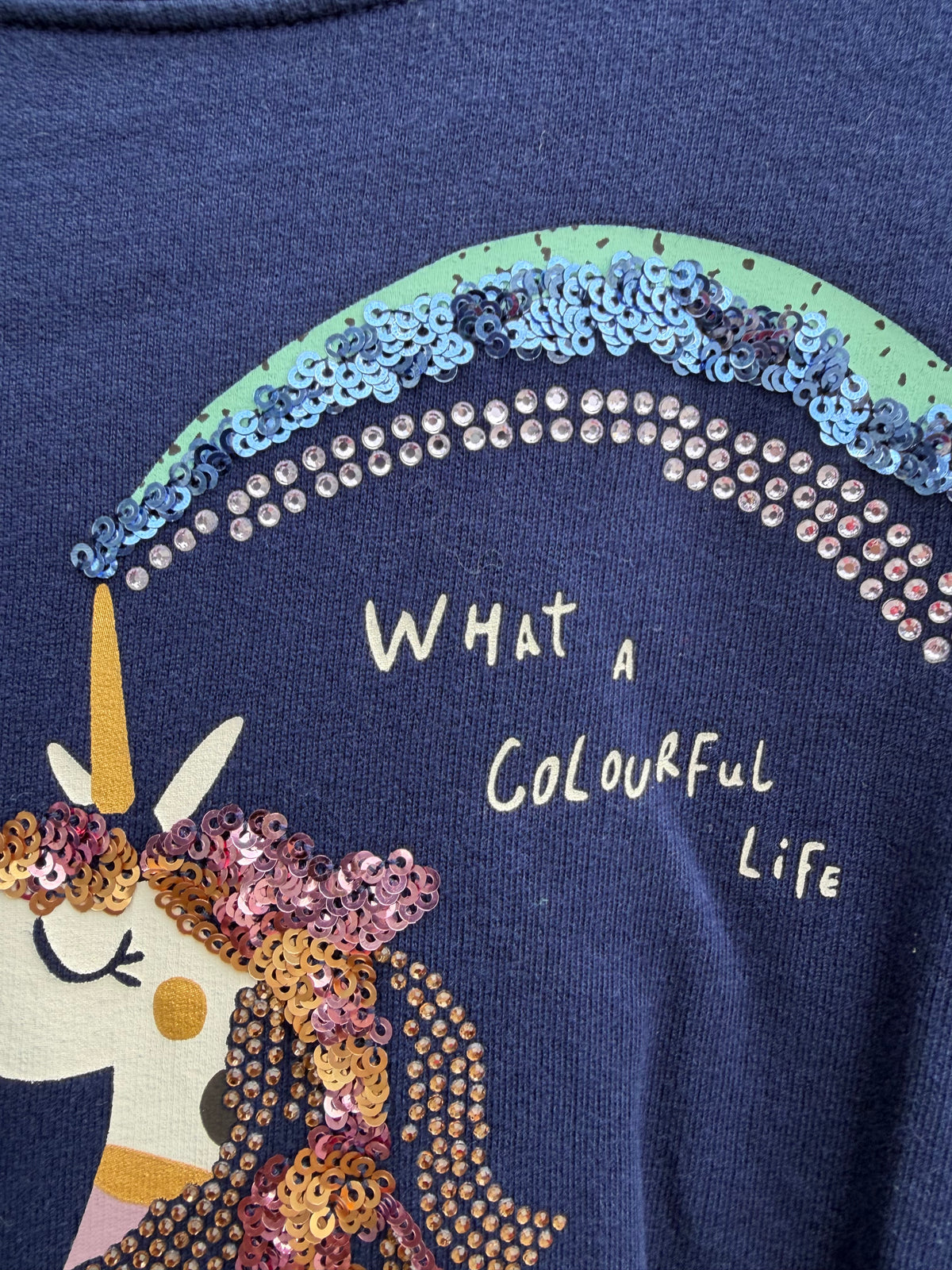 Sequin unicorn navy top  5y (110cm)