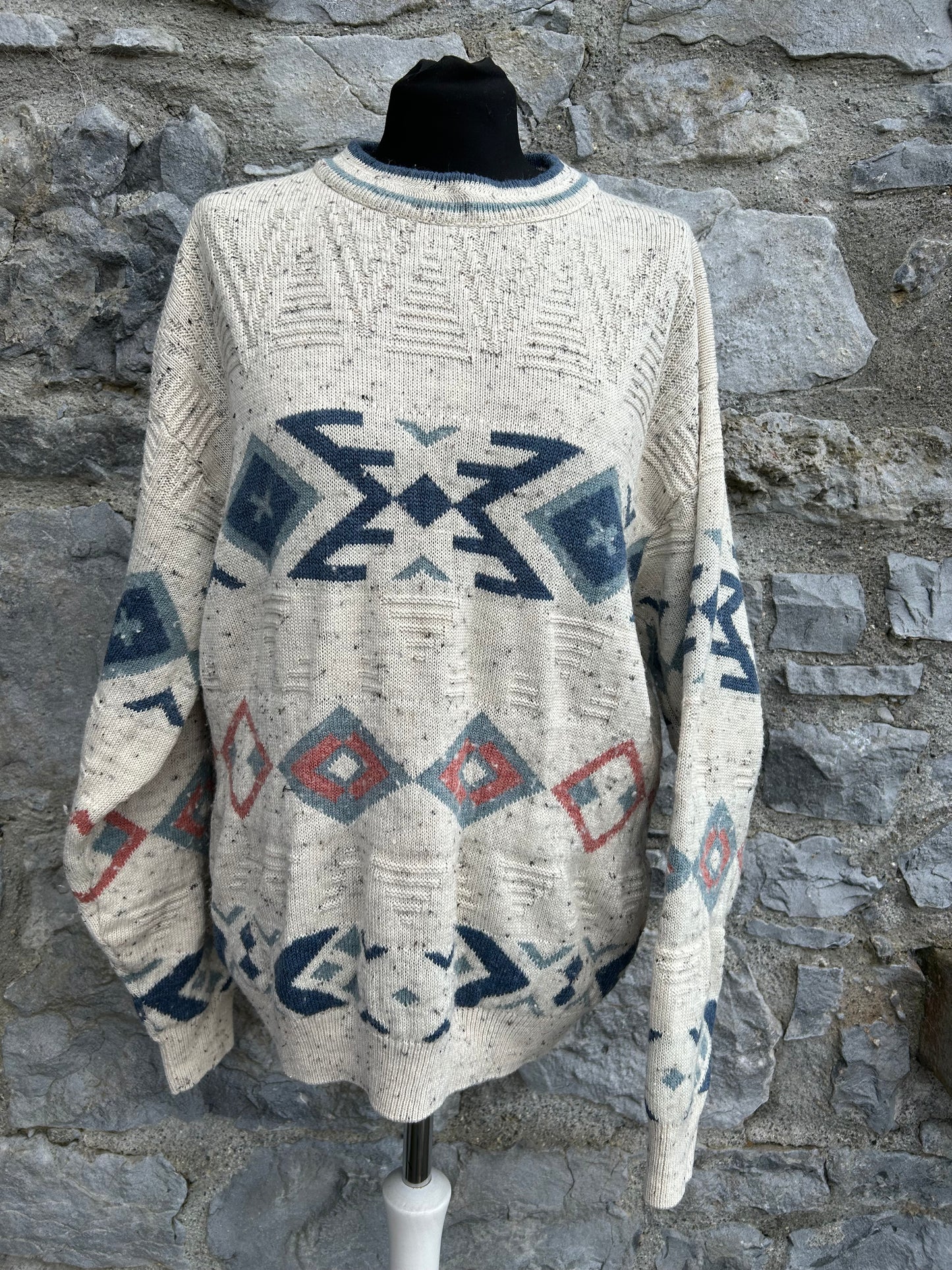 80s beige Aztec print jumper Medium
