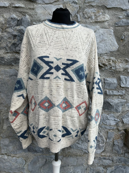80s beige Aztec print jumper Medium