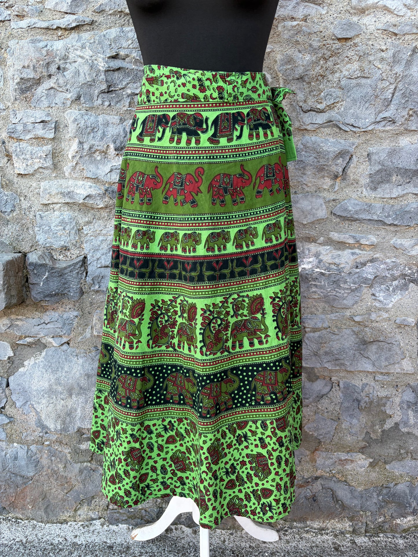 90s green elephants wrap skirt uk 8-12