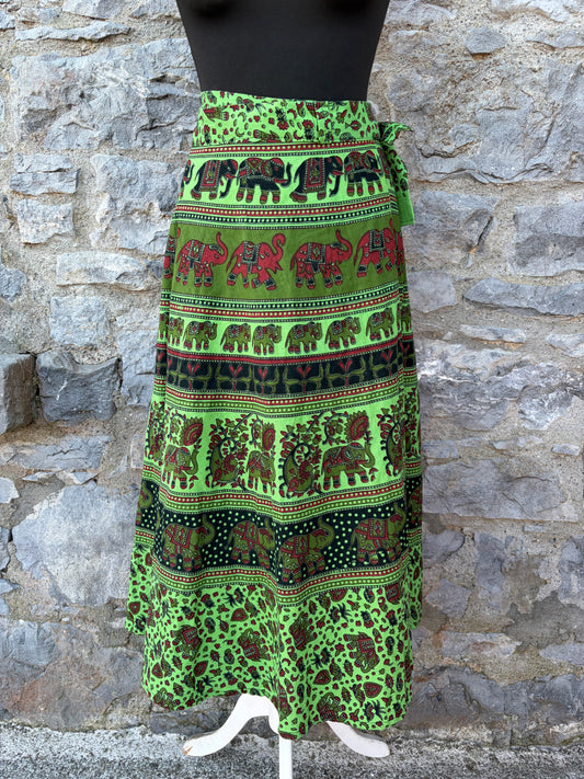 90s green elephants wrap skirt uk 8-12