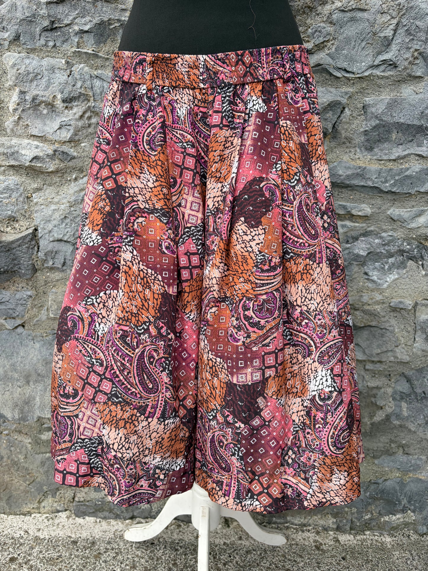 80s abstract maroon culottes uk 14-16