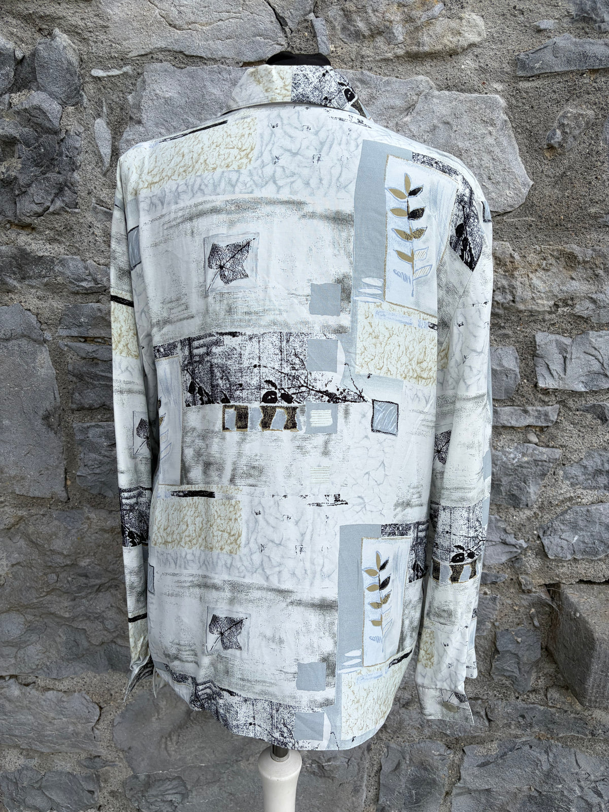 90s white&grey abstract shirt uk 14-16