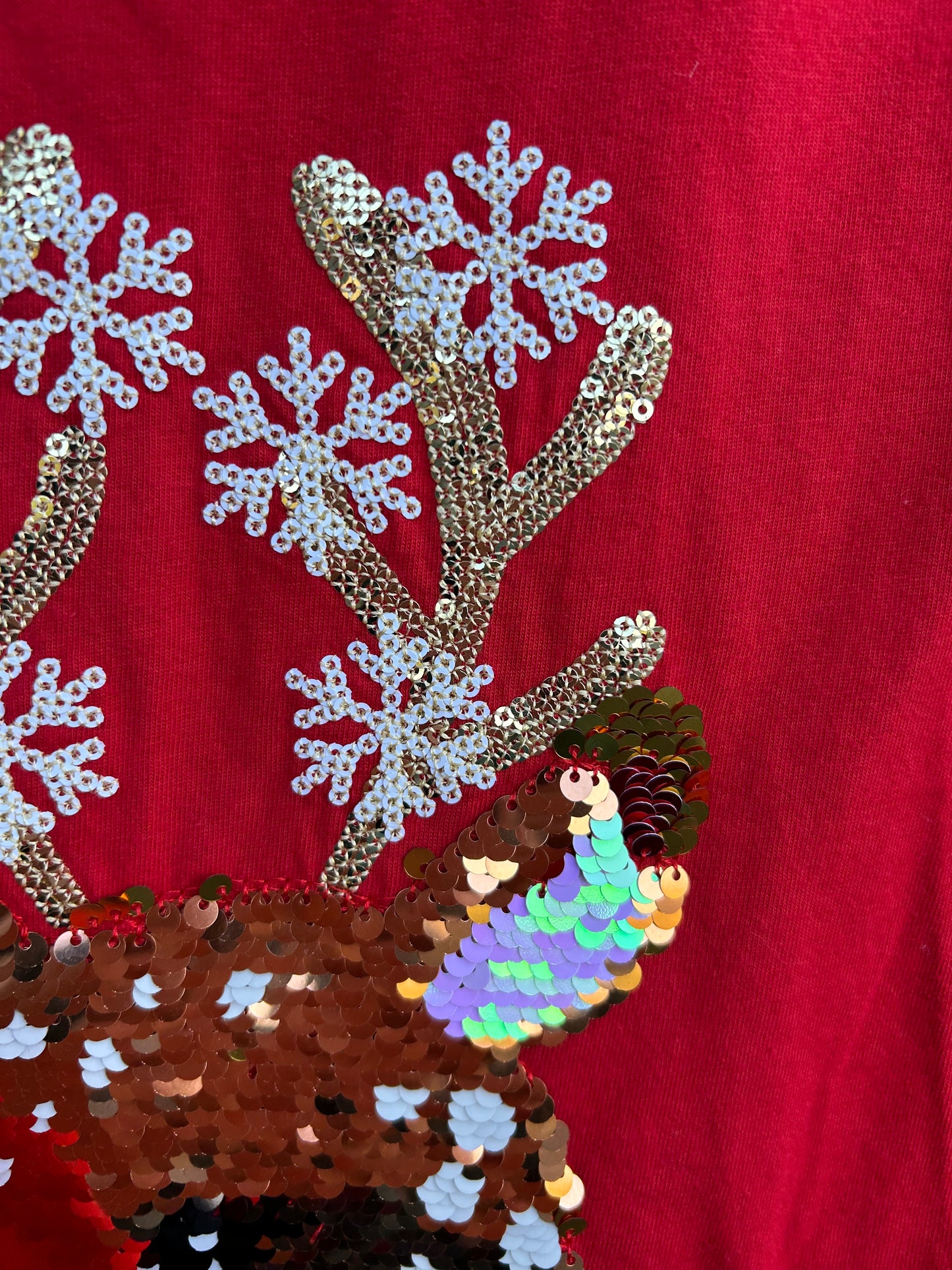 Sequin reindeer red top  5-6y (110-116cm)