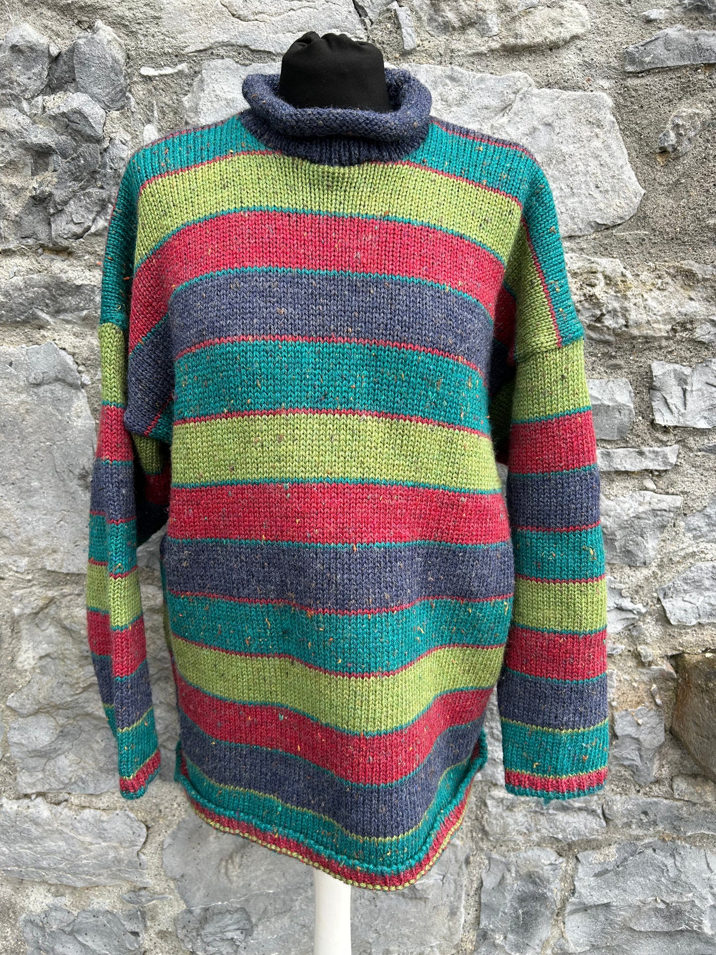 Green&red&grey panel woolly jumper uk 14-16