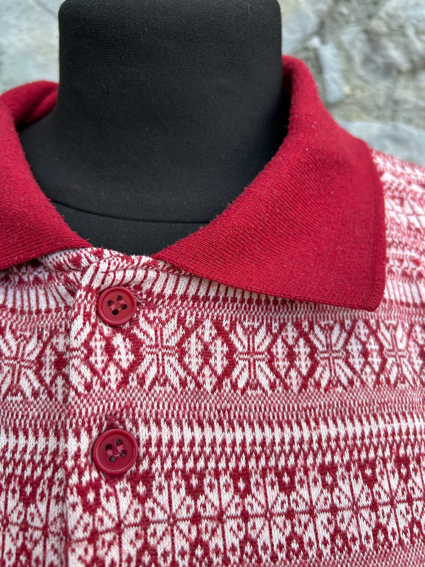 90s red stripy polo top Large