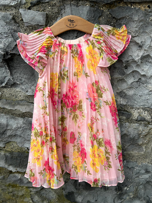 Pink floral pleated dress  12-18m (80-86cm)