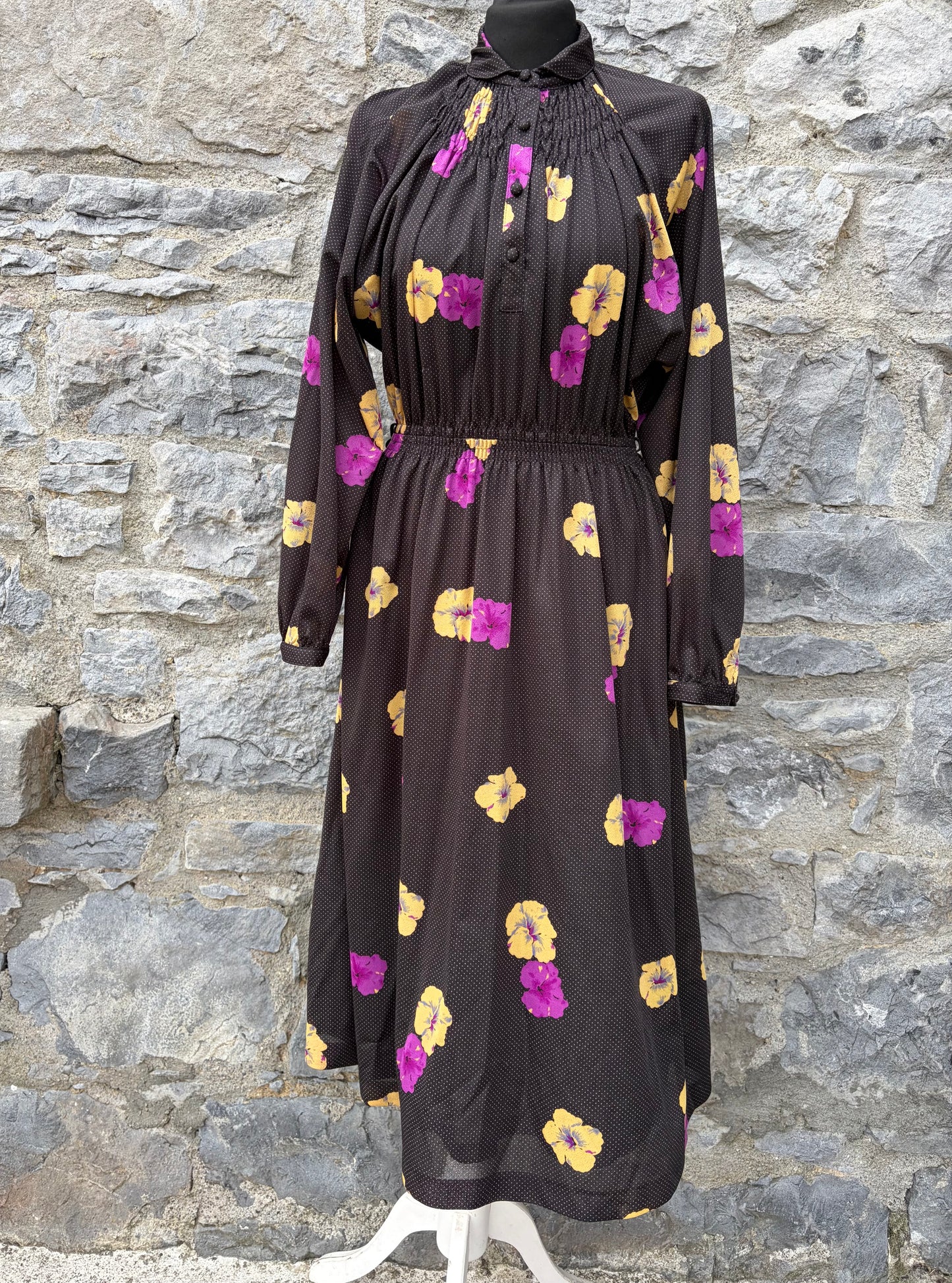 80s floral black high neck dress uk 8-10