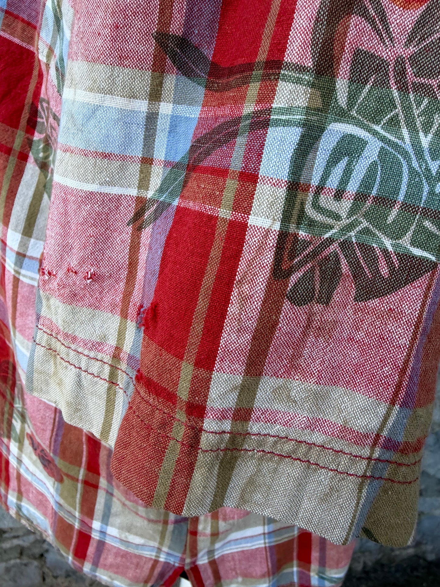 80s red check&flowers shirt uk 18-20