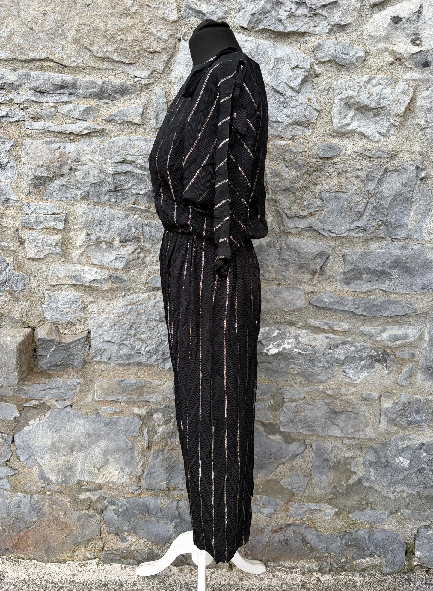 80s black&gold stripy dress uk 6-8