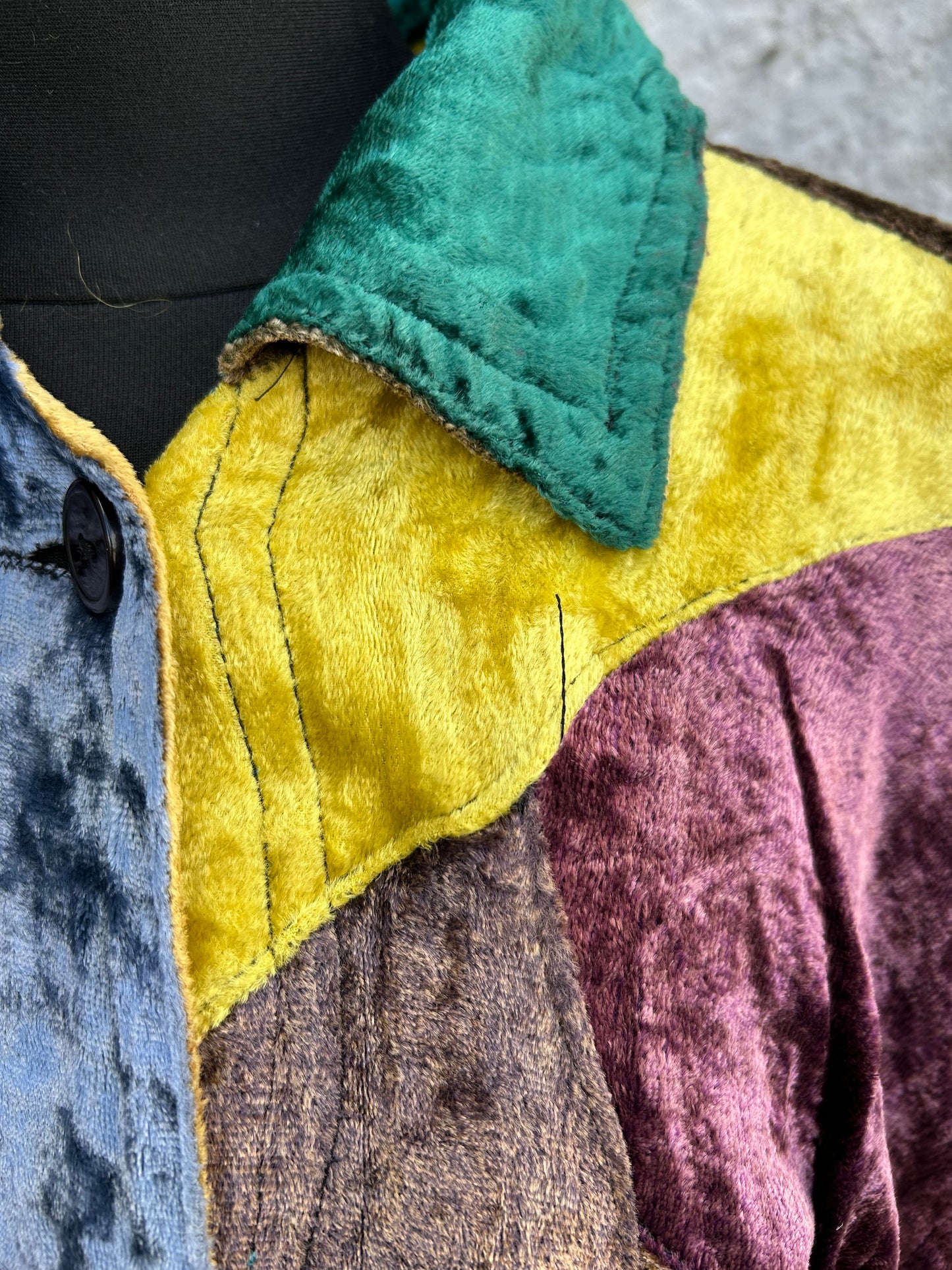 90s colourful patchwork velvet coat uk 14-16