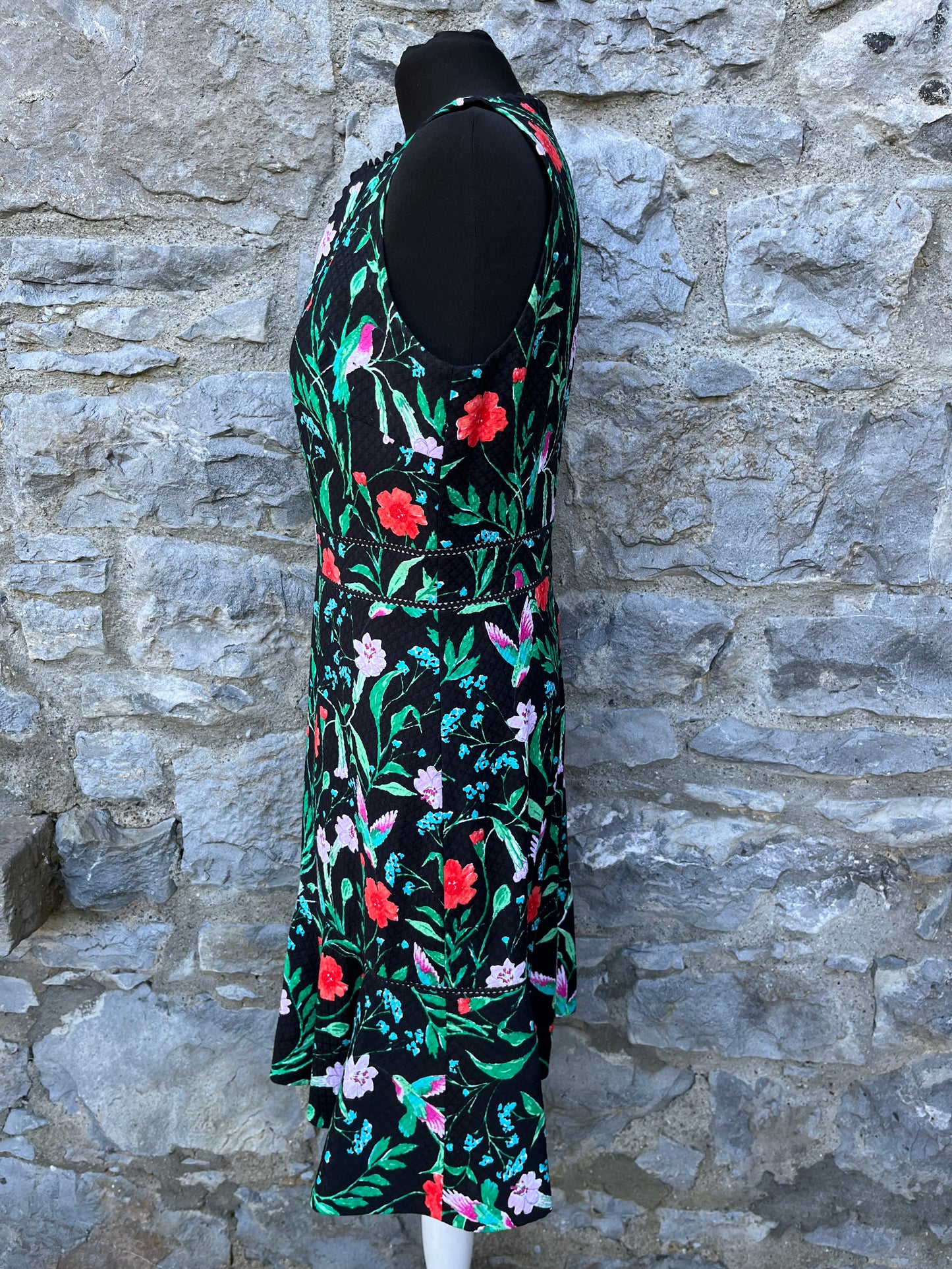 Botanical print black dress uk 10